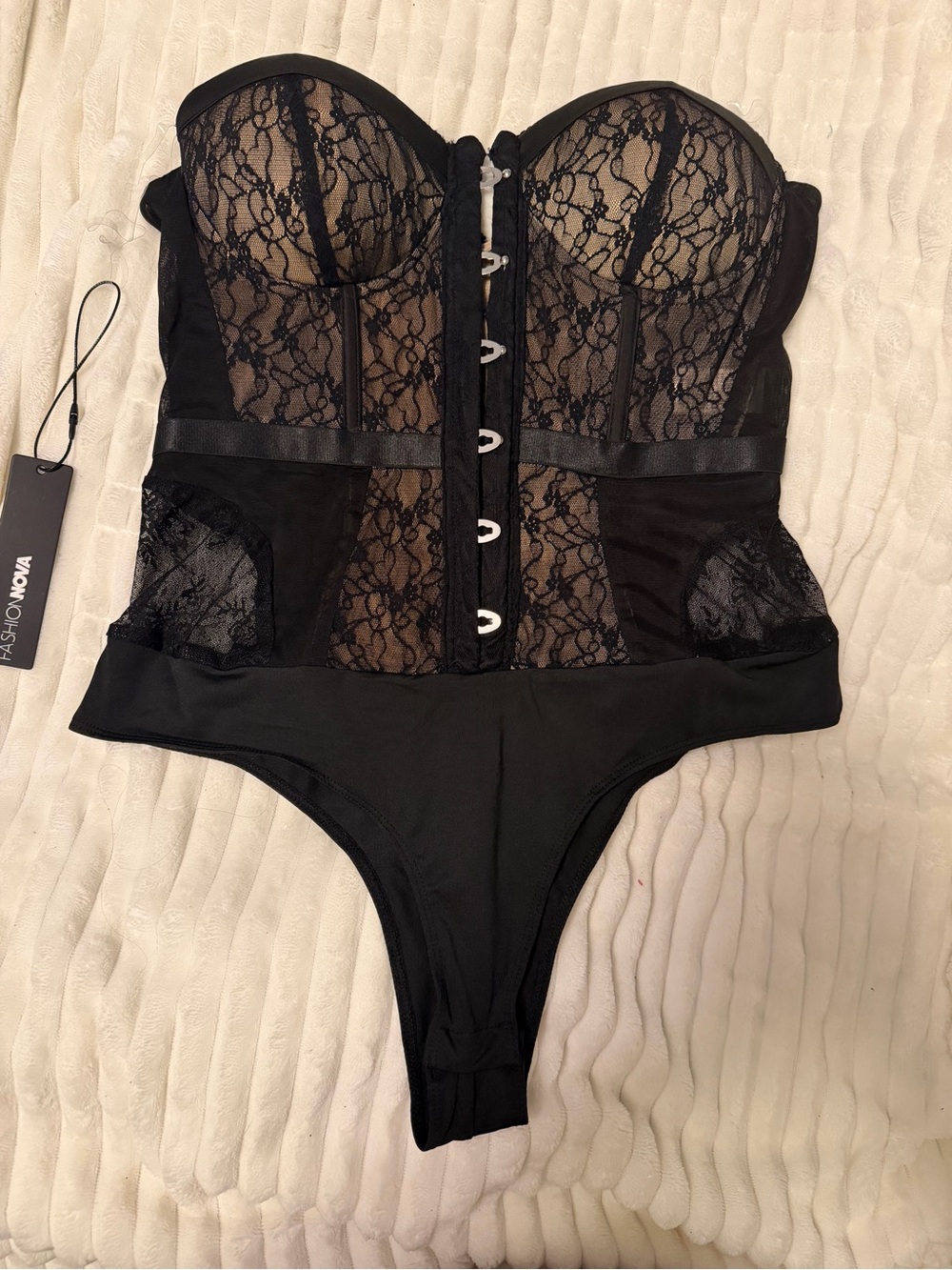 Fashion Nova Black Lace Corset Bustier Bodysuit